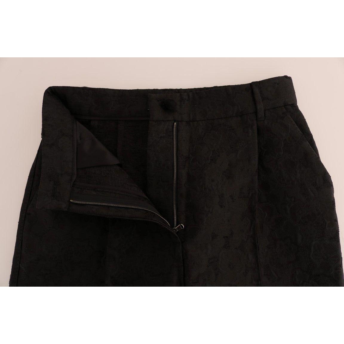 Dolce & Gabbana Black Floral Brocade Capri Pants 11% Silk,1728,22% Acetate,22% Polyester,67345645728,Black,Clothing,Cropped Pants - Pants - Clothing,Dolce & Gabbana,IT42|M,Jeans & Pants - Women - Clothing,Material: 45% Viscose,New with tags,Pants - Clothi
