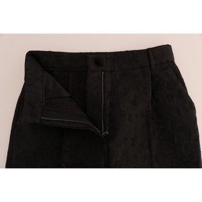 Dolce & Gabbana Black Floral Brocade Capri Pants 11% Silk,1728,22% Acetate,22% Polyester,67345645728,Black,Clothing,Cropped Pants - Pants - Clothing,Dolce & Gabbana,IT42|M,Jeans & Pants - Women - Clothing,Material: 45% Viscose,New with tags,Pants - Clothi
