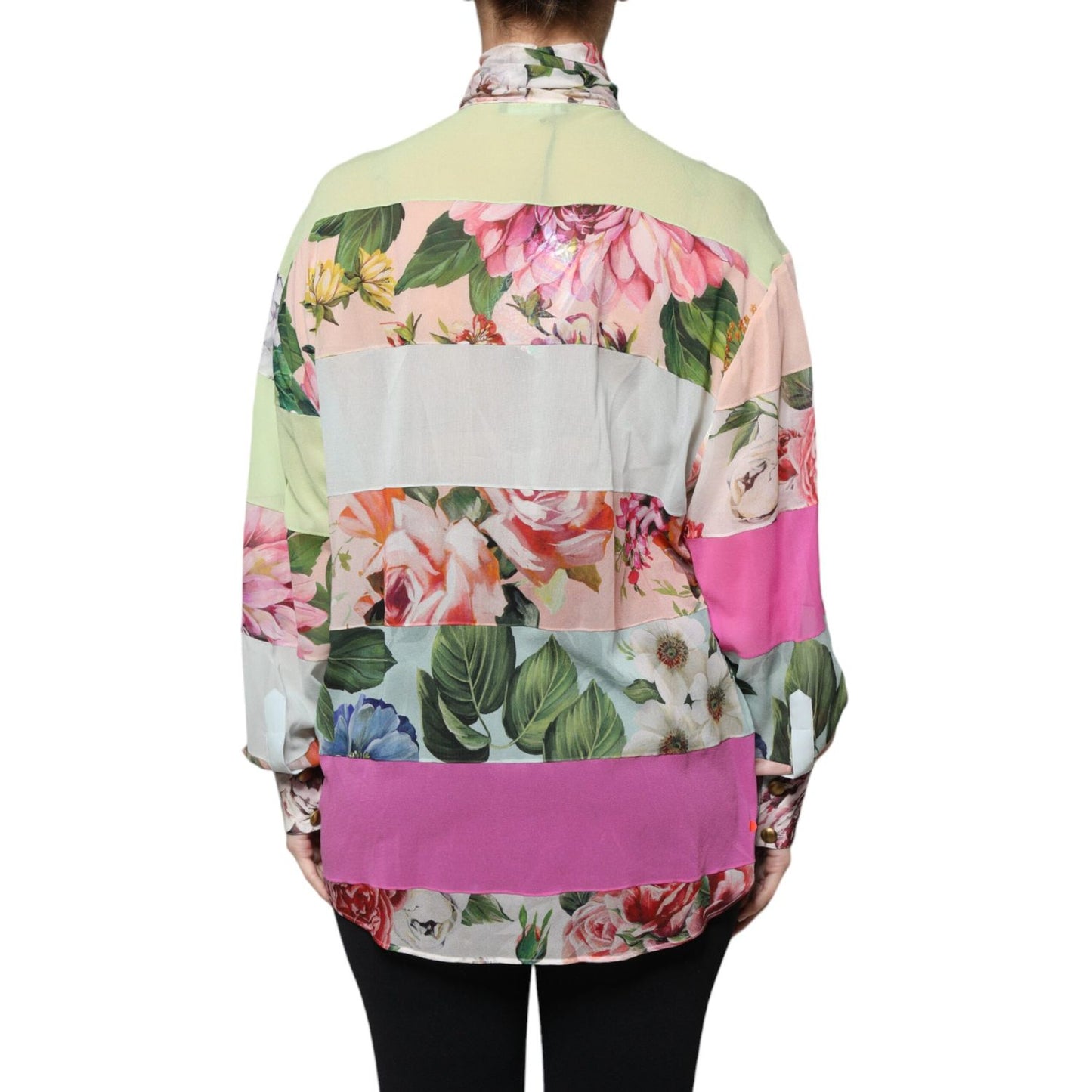 Dolce & Gabbana Multicolor Floral Patchwork Ascot Collar Top 1728,67345645728,Blouses - Shirts - Clothing,Clothing,Dolce & Gabbana,IT38 | XS,Material: 92% Silk 8% Elastane,Multicolor,New with tags,Shirts - Clothing,Tops & T-Shirts - Women - Clothing,Women