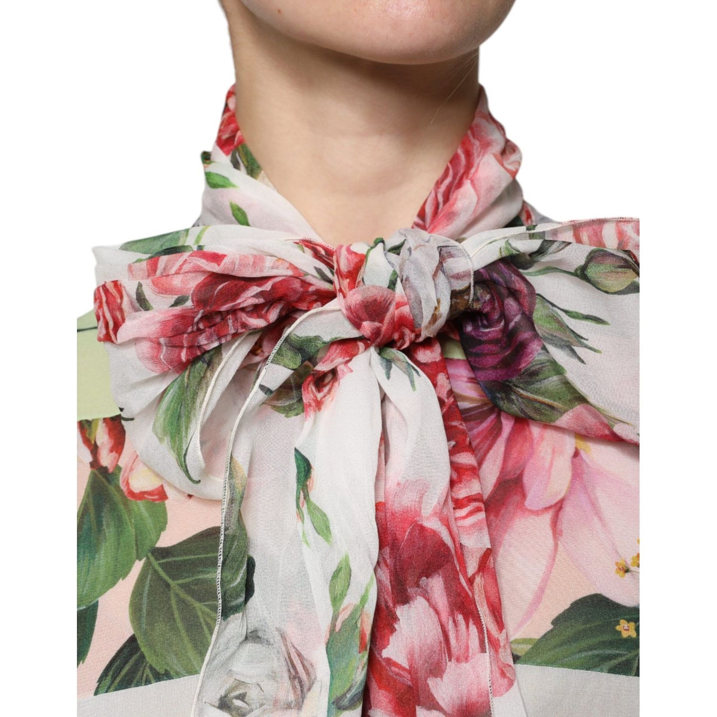 Dolce & Gabbana Multicolor Floral Patchwork Ascot Collar Top 1728,67345645728,Blouses - Shirts - Clothing,Clothing,Dolce & Gabbana,IT38 | XS,Material: 92% Silk 8% Elastane,Multicolor,New with tags,Shirts - Clothing,Tops & T-Shirts - Women - Clothing,Women