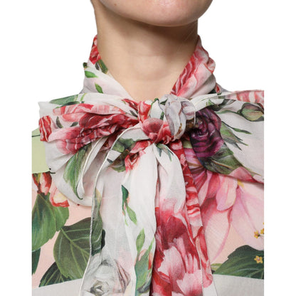 Dolce & Gabbana Multicolor Floral Patchwork Ascot Collar Top 1728,67345645728,Blouses - Shirts - Clothing,Clothing,Dolce & Gabbana,IT38 | XS,Material: 92% Silk 8% Elastane,Multicolor,New with tags,Shirts - Clothing,Tops & T-Shirts - Women - Clothing,Women