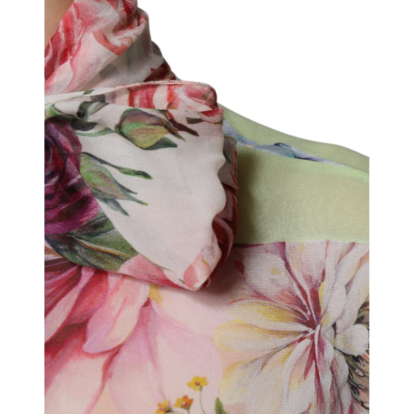 Dolce & Gabbana Multicolor Floral Patchwork Ascot Collar Top 1728,67345645728,Blouses - Shirts - Clothing,Clothing,Dolce & Gabbana,IT38 | XS,Material: 92% Silk 8% Elastane,Multicolor,New with tags,Shirts - Clothing,Tops & T-Shirts - Women - Clothing,Women