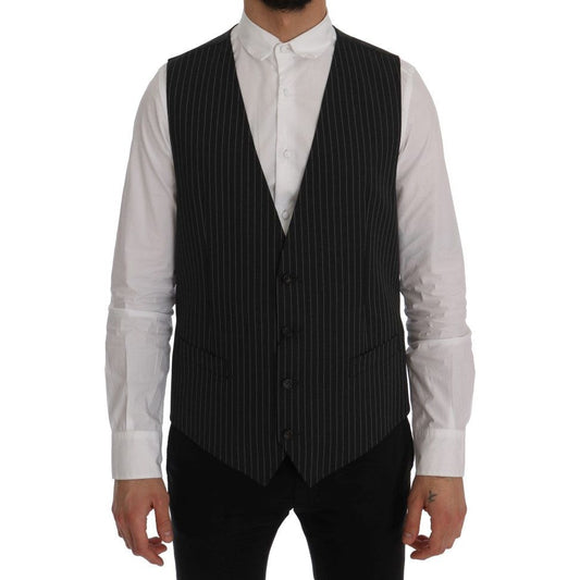 Dolce & Gabbana Elegant Gray Striped Vest Waistcoat Dolce & Gabbana