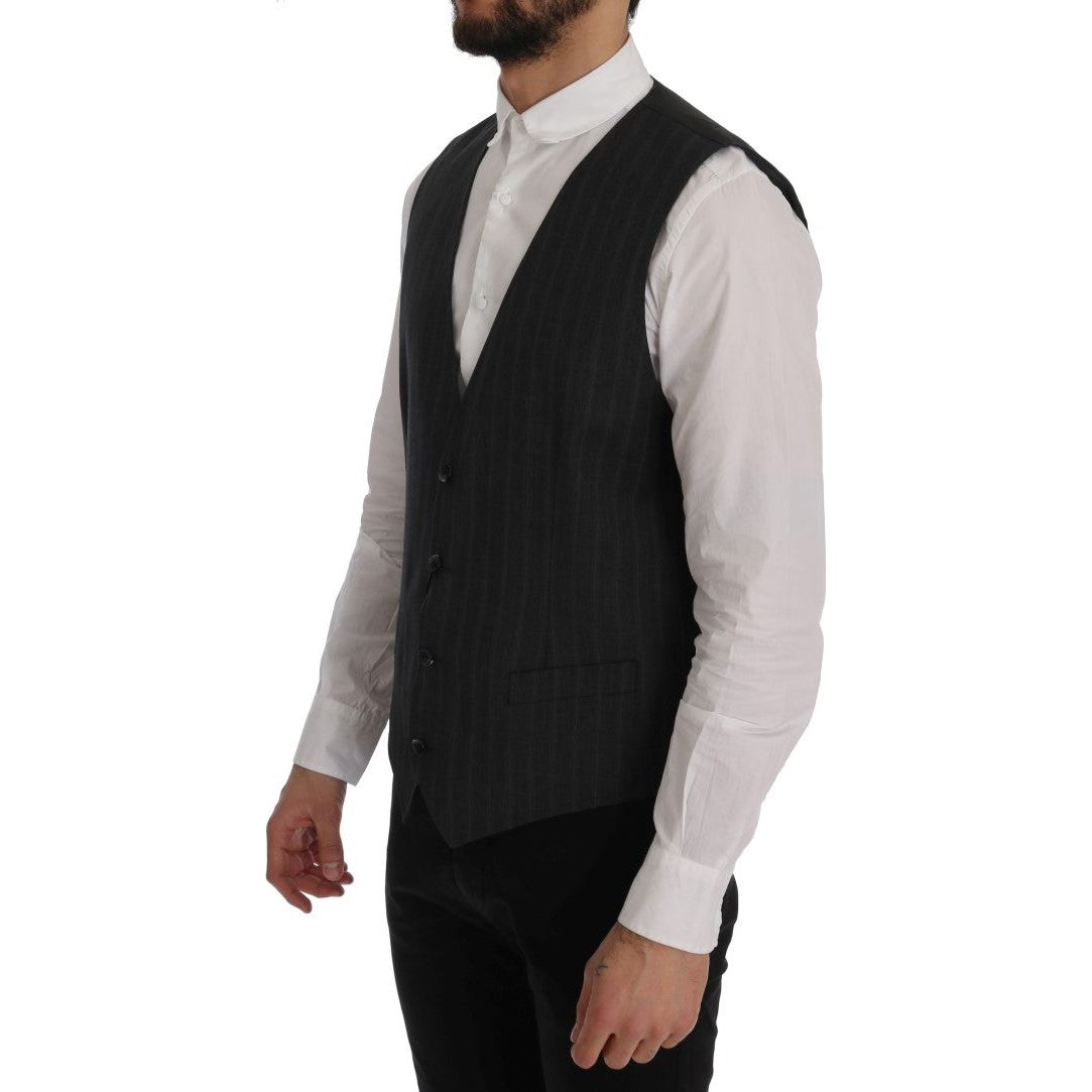 Dolce & Gabbana Elegant Gray Striped Single Breasted Vest Dolce & Gabbana