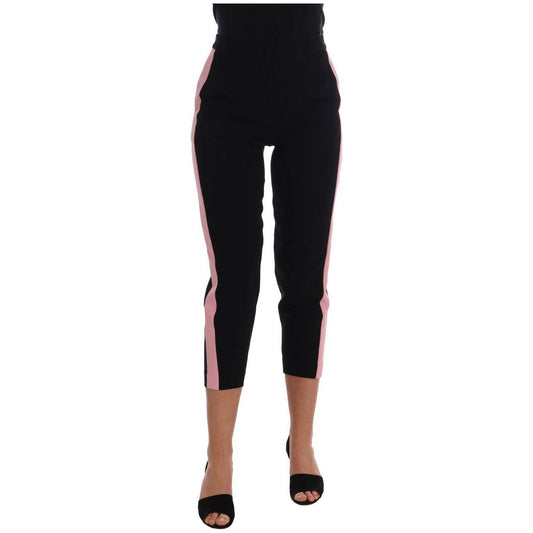 Dolce & Gabbana Black Stretch Pink Stripes Capri Pants 1728,3% Elastane,51% Viscose,67345645728,Black,Clothing,Cropped Pants - Pants - Clothing,Dolce & Gabbana,IT36 | XS,Jeans & Pants - Women - Clothing,Material: 46% AC,New with tags,Pants - Clothing,Wome