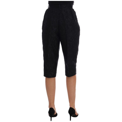 Dolce & Gabbana Black Brocade High Waist Capri Shorts