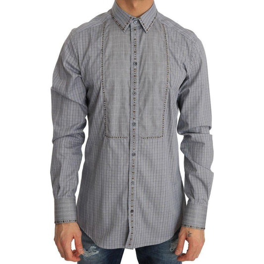 Dolce & Gabbana Gray Check GOLD Cotton Slim Fit Shirt Dolce & Gabbana