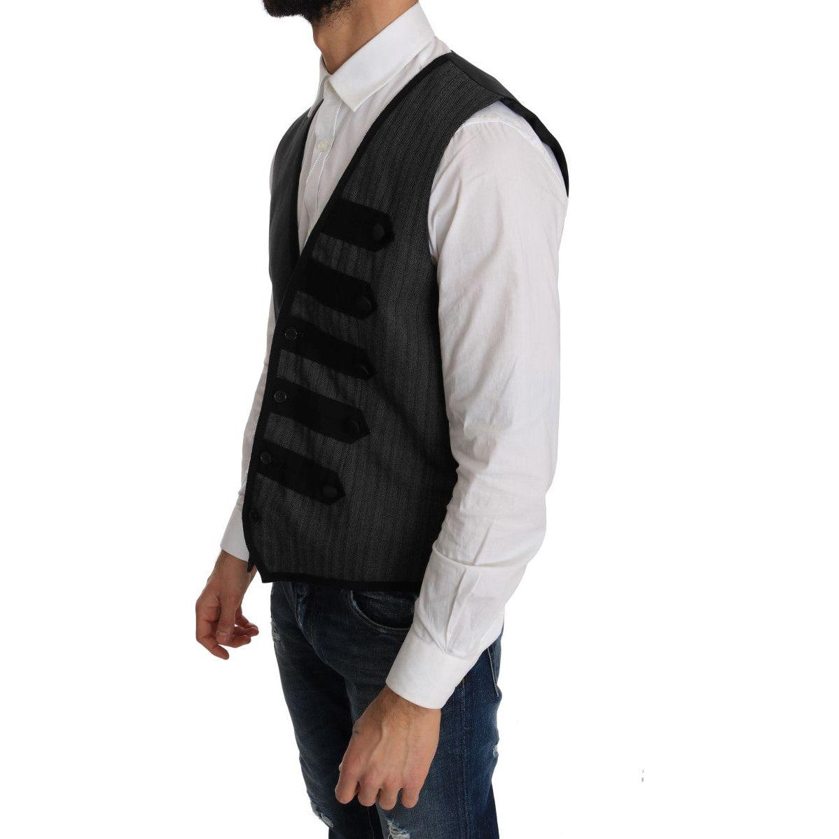 Dolce & Gabbana Gray Wool Patterned Slim Vest Dolce & Gabbana