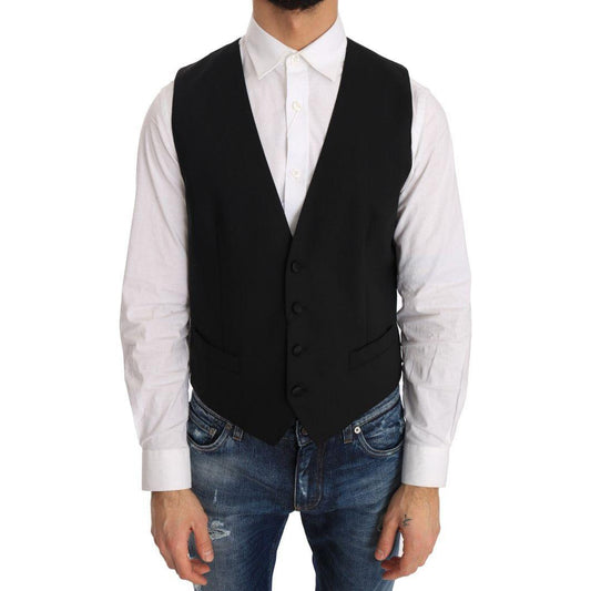 Dolce & Gabbana Black Wool Silk Vest Dolce & Gabbana