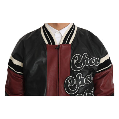Dolce & Gabbana Leather Club Lounge Black Red Jacket 1728,67345645728,Black and Red,Bombers - Jackets & Coats - Clothing,Clothing,Dolce & Gabbana,IT44 | XS,Jackets & Coats - Clothing,Jackets - Men - Clothing,Leather Jackets - Jackets & Coats - Clothing,Ma