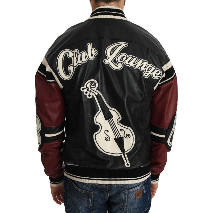 Dolce & Gabbana Leather Club Lounge Black Red Jacket 1728,67345645728,Black and Red,Bombers - Jackets & Coats - Clothing,Clothing,Dolce & Gabbana,IT44 | XS,Jackets & Coats - Clothing,Jackets - Men - Clothing,Leather Jackets - Jackets & Coats - Clothing,Ma