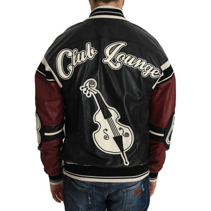 Dolce & Gabbana Leather Club Lounge Black Red Jacket 1728,67345645728,Black and Red,Bombers - Jackets & Coats - Clothing,Clothing,Dolce & Gabbana,IT44 | XS,Jackets & Coats - Clothing,Jackets - Men - Clothing,Leather Jackets - Jackets & Coats - Clothing,Ma
