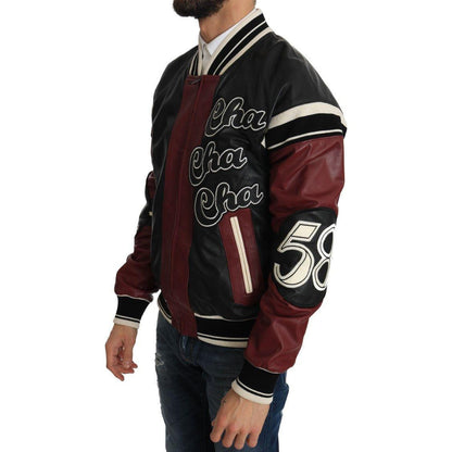 Dolce & Gabbana Leather Club Lounge Black Red Jacket 1728,67345645728,Black and Red,Bombers - Jackets & Coats - Clothing,Clothing,Dolce & Gabbana,IT44 | XS,Jackets & Coats - Clothing,Jackets - Men - Clothing,Leather Jackets - Jackets & Coats - Clothing,Ma