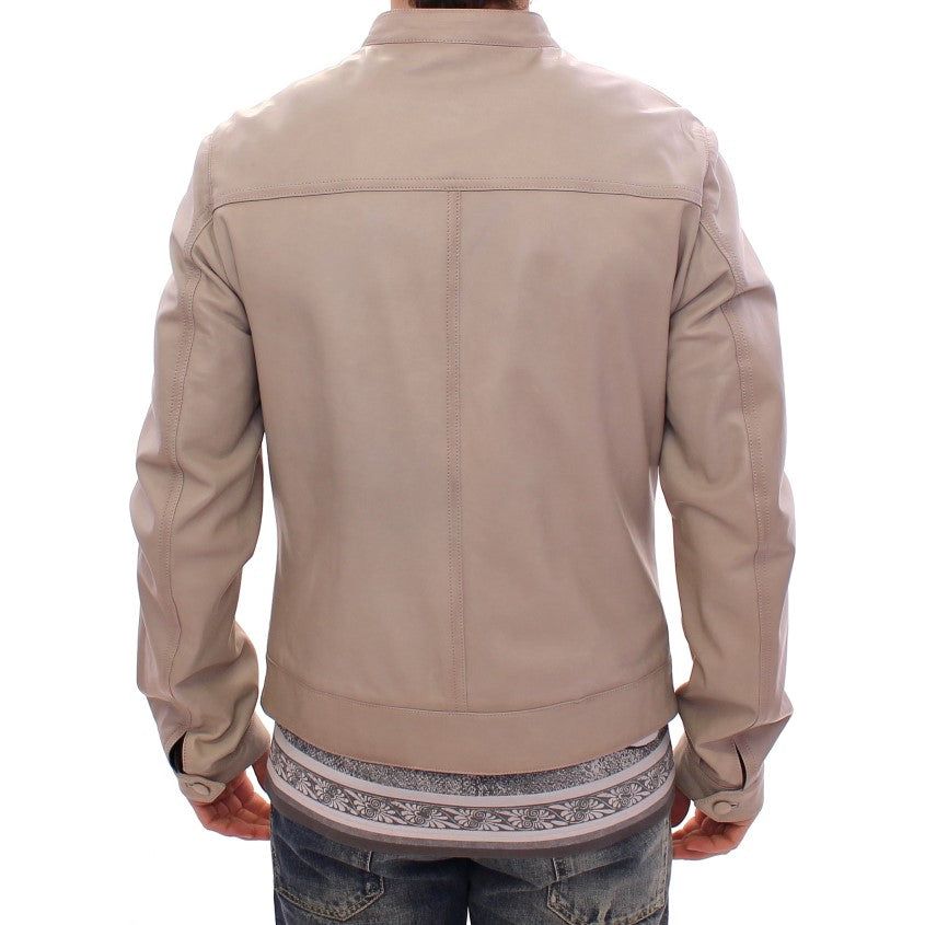 Dolce & Gabbana Elegant Beige Leather Lambskin Jacket Coats & Jackets Dolce & Gabbana