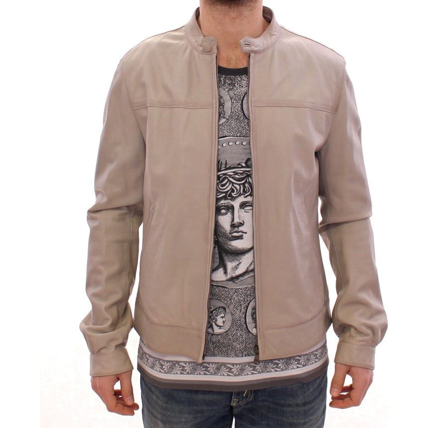 Dolce & Gabbana Elegant Beige Leather Lambskin Jacket Coats & Jackets Dolce & Gabbana