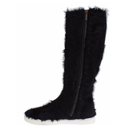 Dolce & Gabbana Black Xiangao Lamb Fur Leather Boots