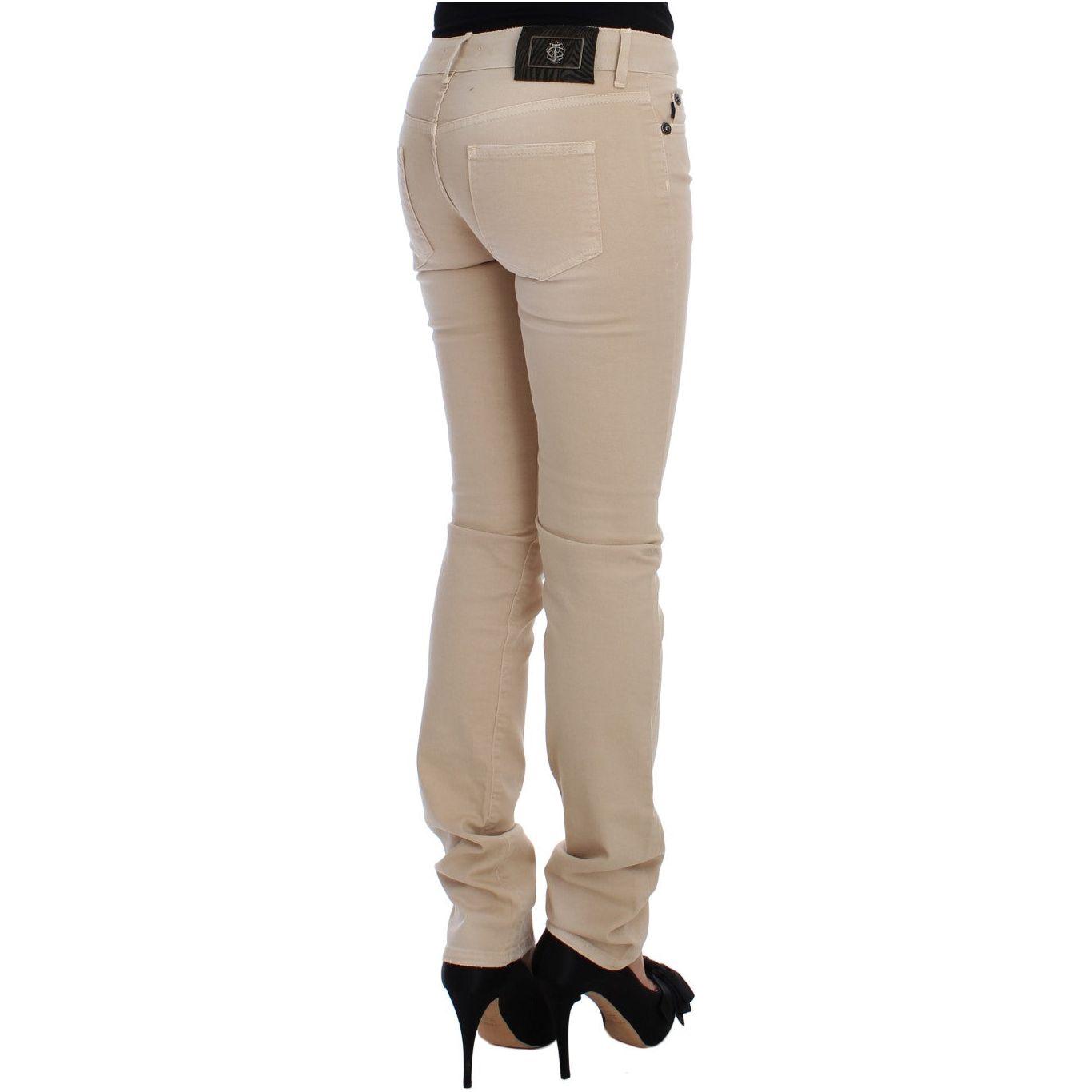 Cavalli Beige Cotton Stretch Slim Fit Jeans Jeans & Pants Cavalli