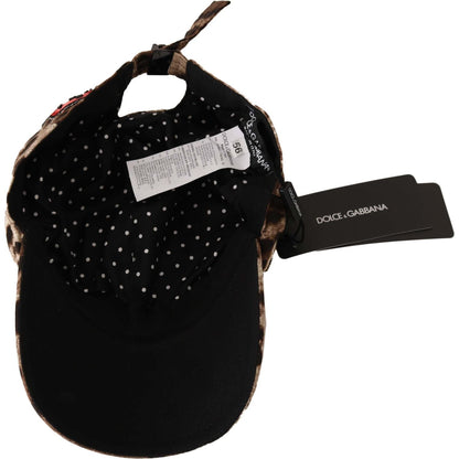 Dolce & Gabbana Brown Leopard Sequin Sicily Applique Baseball Hat 1728,3% Elastan,56 cm|XS,57 cm|S,67345645728,Accessories,Brown,Caps (Baseball Hat) - Hats - Accessories,Dolce & Gabbana,Hats - Accessories,Hats - Women - Accessories,Material: 97% Cotton,Ne