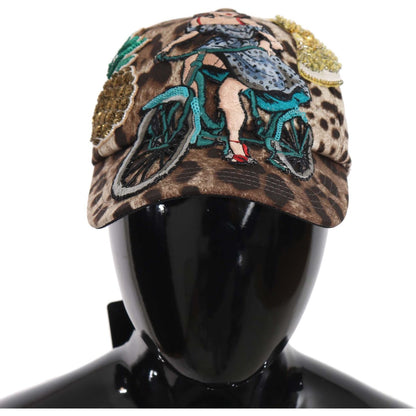 Dolce & Gabbana Brown Leopard Sequin Sicily Applique Baseball Hat 1728,3% Elastan,56 cm|XS,57 cm|S,67345645728,Accessories,Brown,Caps (Baseball Hat) - Hats - Accessories,Dolce & Gabbana,Hats - Accessories,Hats - Women - Accessories,Material: 97% Cotton,Ne