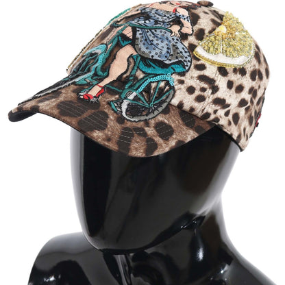 Dolce & Gabbana Brown Leopard Sequin Sicily Applique Baseball Hat 1728,3% Elastan,56 cm|XS,57 cm|S,67345645728,Accessories,Brown,Caps (Baseball Hat) - Hats - Accessories,Dolce & Gabbana,Hats - Accessories,Hats - Women - Accessories,Material: 97% Cotton,Ne