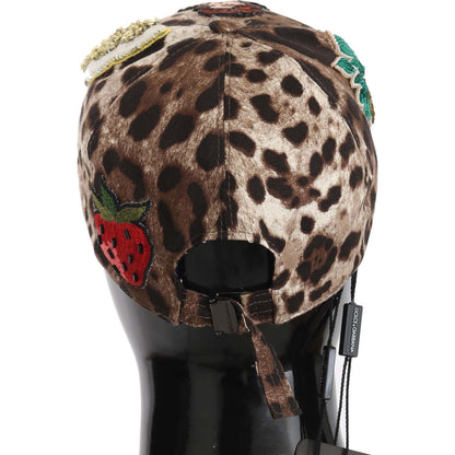 Dolce & Gabbana Brown Leopard Sequin Sicily Applique Baseball Hat 1728,3% Elastan,56 cm|XS,57 cm|S,67345645728,Accessories,Brown,Caps (Baseball Hat) - Hats - Accessories,Dolce & Gabbana,Hats - Accessories,Hats - Women - Accessories,Material: 97% Cotton,Ne