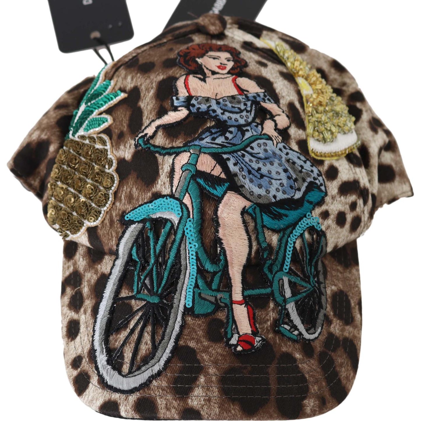 Dolce & Gabbana Brown Leopard Sequin Sicily Applique Baseball Hat 1728,3% Elastan,56 cm|XS,57 cm|S,67345645728,Accessories,Brown,Caps (Baseball Hat) - Hats - Accessories,Dolce & Gabbana,Hats - Accessories,Hats - Women - Accessories,Material: 97% Cotton,Ne