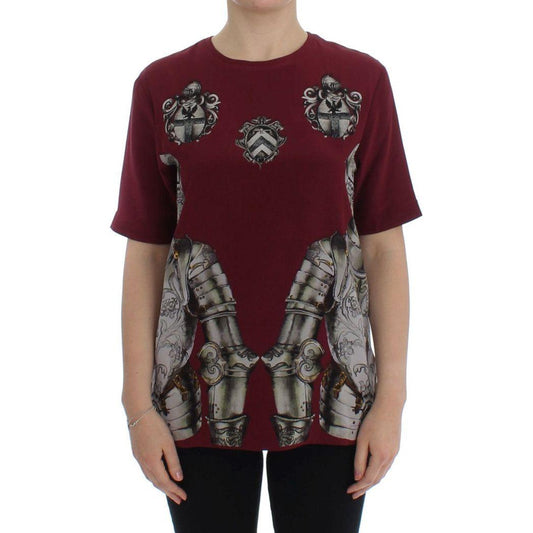 Dolce & Gabbana Red Knight Print Silk Blouse T-shirt 1728,67345645728,Clothing,Dolce & Gabbana,IT40|S,IT42|M,Material: 100% Silk,New with tags,Red,T-Shirts - Clothing,T-Shirts - T-Shirts - Clothing,Tops & T-Shirts - Women - Clothing,Women,Women - Clothing