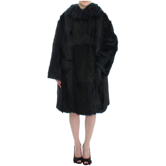 Dolce & Gabbana Black Goat Fur Shearling Long Jacket Coat 1728,67345645728,Black,Clothing,Coats - Jackets & Coats - Clothing,Dolce & Gabbana,Fur,IT40|S,Jackets & Coats - Clothing,Material: 100% Goatskin,New with tags,Shearling,Tops & T-Shirts - Women - Cl