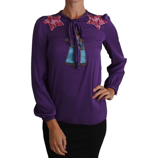 Dolce & Gabbana Purple Blouse Prince Fairy Tale Embellished Top