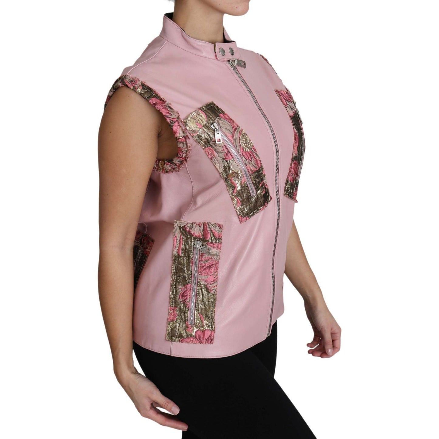 Dolce & Gabbana Stunning Pink Sleeveless Leather Vest Coats & Jackets Dolce & Gabbana