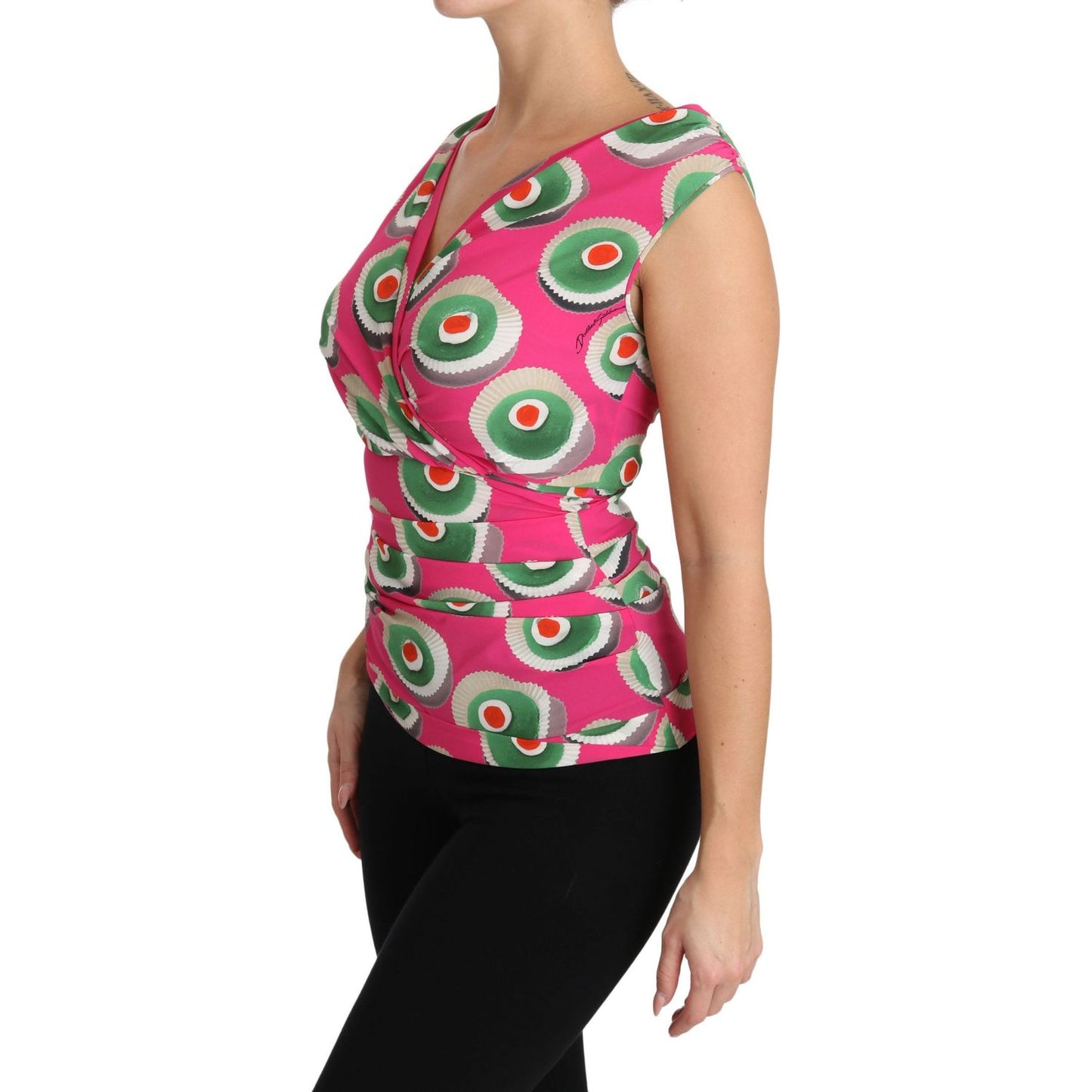 Dolce & Gabbana Pink Silk Stretch Sicilian Cake Top 1728,6% Elastane,67345645728,Clothing,Dolce & Gabbana,IT36|XXS,IT40|S,IT42|M,Material: 94% Silk,New with tags,Pink,Sleeveless - T-Shirts - Clothing,T-Shirts - Clothing,Tops & T-Shirts - Women - Clothing,