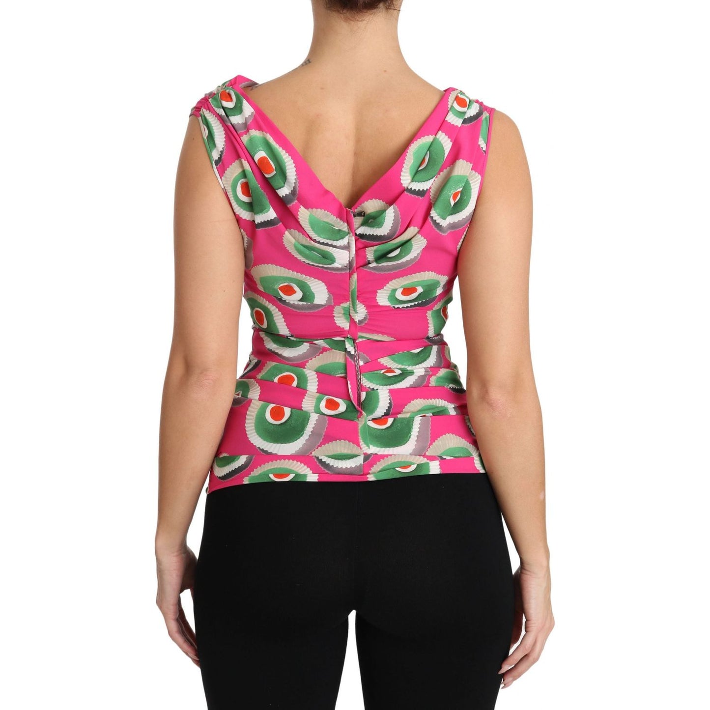 Dolce & Gabbana Pink Silk Stretch Sicilian Cake Top 1728,6% Elastane,67345645728,Clothing,Dolce & Gabbana,IT36|XXS,IT40|S,IT42|M,Material: 94% Silk,New with tags,Pink,Sleeveless - T-Shirts - Clothing,T-Shirts - Clothing,Tops & T-Shirts - Women - Clothing,