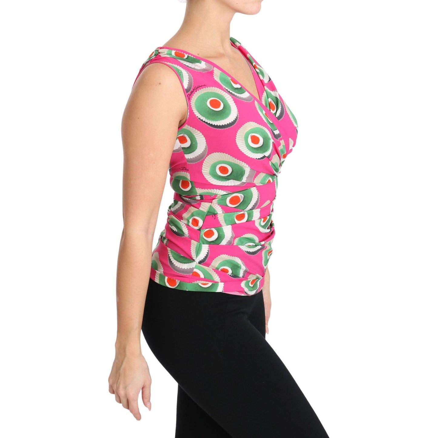 Dolce & Gabbana Pink Silk Stretch Sicilian Cake Top 1728,6% Elastane,67345645728,Clothing,Dolce & Gabbana,IT36|XXS,IT40|S,IT42|M,Material: 94% Silk,New with tags,Pink,Sleeveless - T-Shirts - Clothing,T-Shirts - Clothing,Tops & T-Shirts - Women - Clothing,