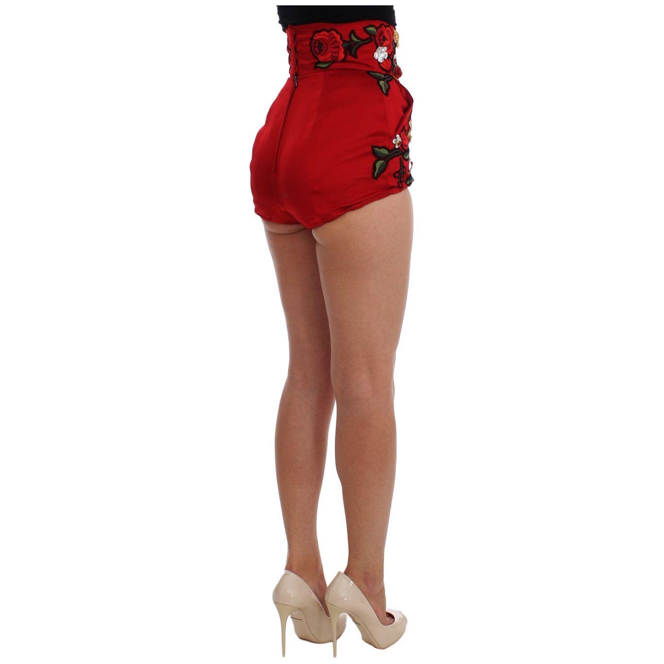Dolce & Gabbana Red Silk Crystal Roses Shorts 1728,67345645728,Clothing,Dolce & Gabbana,IT40|S,Material: 100% Silk,New with tags,Red,Short and Mini - Shorts - Clothing,Shorts - Clothing,Shorts - Women - Clothing,Women,Women - Clothing