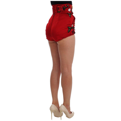Dolce & Gabbana Red Silk Crystal Roses Shorts 1728,67345645728,Clothing,Dolce & Gabbana,IT40|S,Material: 100% Silk,New with tags,Red,Short and Mini - Shorts - Clothing,Shorts - Clothing,Shorts - Women - Clothing,Women,Women - Clothing