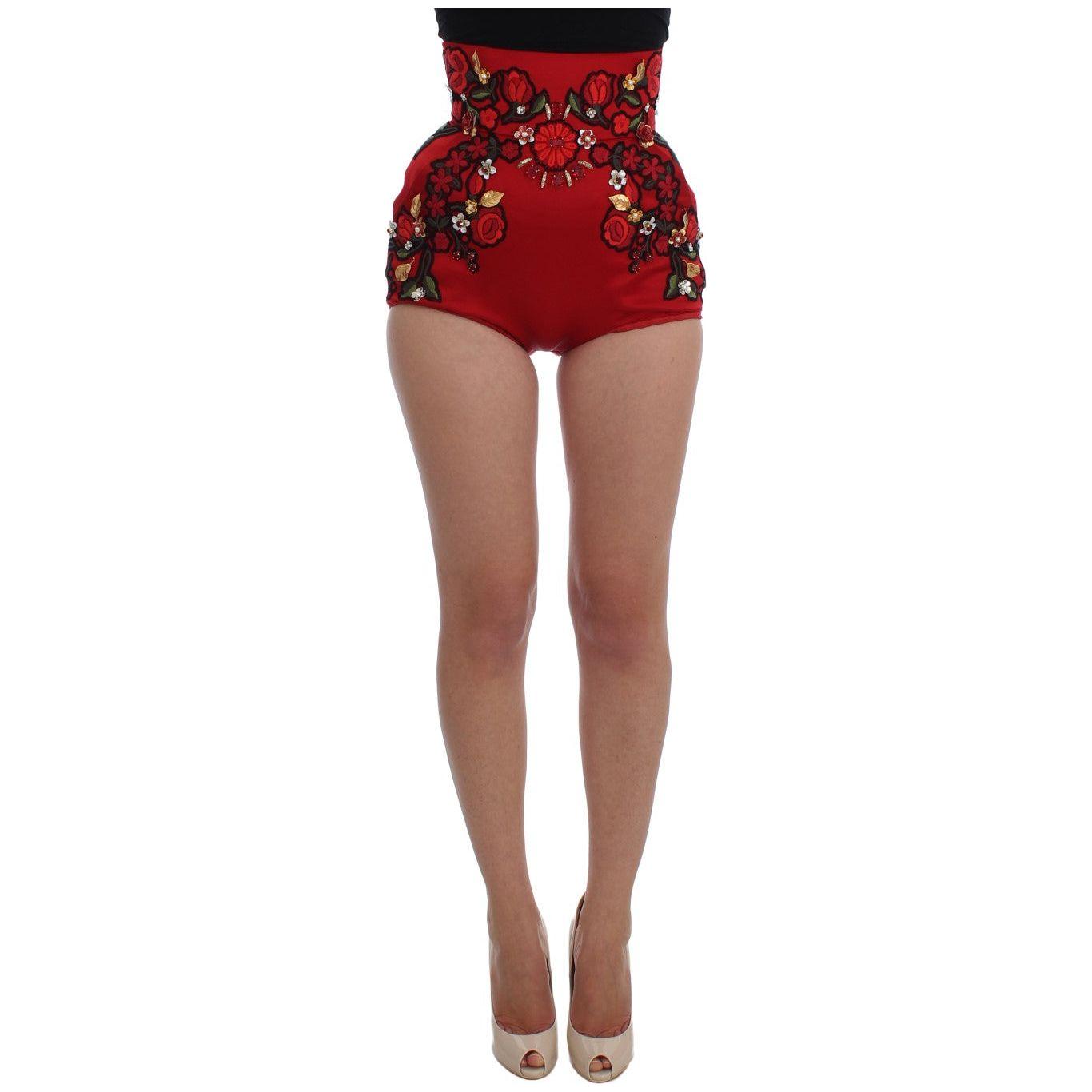 Dolce & Gabbana Red Silk Crystal Roses Shorts 1728,67345645728,Clothing,Dolce & Gabbana,IT40|S,Material: 100% Silk,New with tags,Red,Short and Mini - Shorts - Clothing,Shorts - Clothing,Shorts - Women - Clothing,Women,Women - Clothing