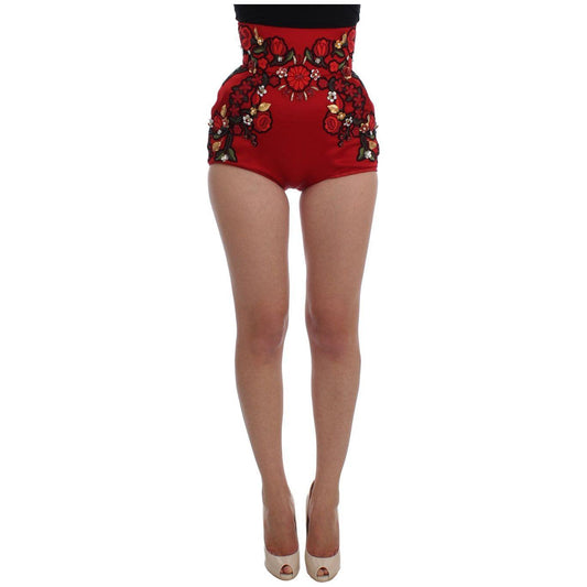 Dolce & Gabbana Red Silk Crystal Roses Shorts 1728,67345645728,Clothing,Dolce & Gabbana,IT40|S,Material: 100% Silk,New with tags,Red,Short and Mini - Shorts - Clothing,Shorts - Clothing,Shorts - Women - Clothing,Women,Women - Clothing