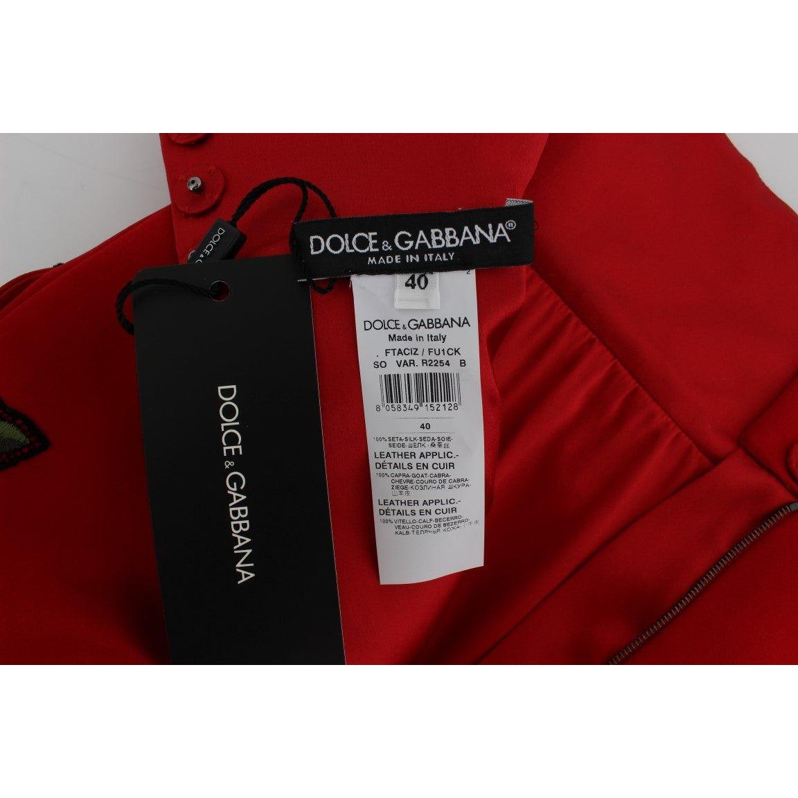 Dolce & Gabbana Red Silk Crystal Roses Shorts