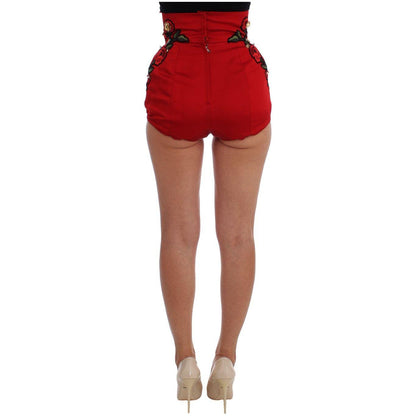 Dolce & Gabbana Red Silk Crystal Roses Shorts 1% Rayon,1728,2% Polyester,5% Brass,5% Crystal,67345645728,7% Cotton,Clothing,Dolce & Gabbana,IT40|S,IT42|M,Material: 80% Silk,New with tags,Red,Short and Mini - Shorts - Clothing,Shorts - Clothing,Shorts - Wo