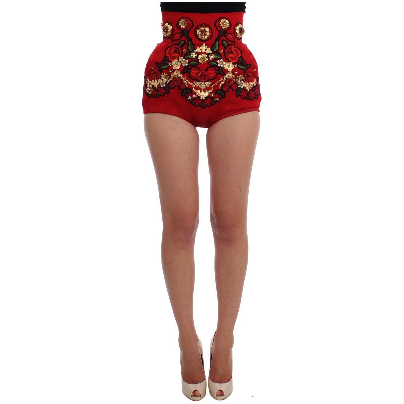 Dolce & Gabbana Red Silk Crystal Roses Shorts 1% Rayon,1728,2% Polyester,5% Brass,5% Crystal,67345645728,7% Cotton,Clothing,Dolce & Gabbana,IT40|S,IT42|M,Material: 80% Silk,New with tags,Red,Short and Mini - Shorts - Clothing,Shorts - Clothing,Shorts - Wo