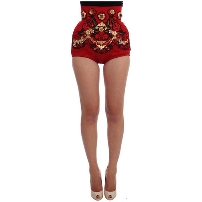 Dolce & Gabbana Red Silk Crystal Roses Shorts 1% Rayon,1728,2% Polyester,5% Brass,5% Crystal,67345645728,7% Cotton,Clothing,Dolce & Gabbana,IT40|S,IT42|M,Material: 80% Silk,New with tags,Red,Short and Mini - Shorts - Clothing,Shorts - Clothing,Shorts - Wo
