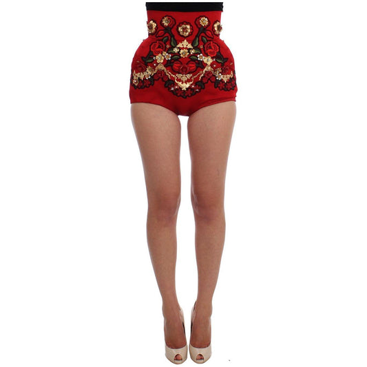 Dolce & Gabbana Red Silk Crystal Roses Shorts 1% Rayon,1728,2% Polyester,5% Brass,5% Crystal,67345645728,7% Cotton,Clothing,Dolce & Gabbana,IT40|S,IT42|M,Material: 80% Silk,New with tags,Red,Short and Mini - Shorts - Clothing,Shorts - Clothing,Shorts - Wo