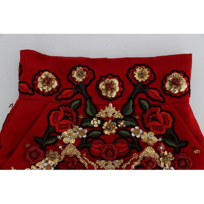 Dolce & Gabbana Red Silk Crystal Roses Shorts 1% Rayon,1728,2% Polyester,5% Brass,5% Crystal,67345645728,7% Cotton,Clothing,Dolce & Gabbana,IT40|S,IT42|M,Material: 80% Silk,New with tags,Red,Short and Mini - Shorts - Clothing,Shorts - Clothing,Shorts - Wo