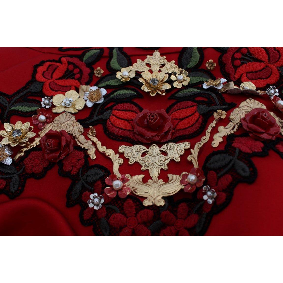 Dolce & Gabbana Red Silk Crystal Roses Shorts 1% Rayon,1728,2% Polyester,5% Brass,5% Crystal,67345645728,7% Cotton,Clothing,Dolce & Gabbana,IT40|S,IT42|M,Material: 80% Silk,New with tags,Red,Short and Mini - Shorts - Clothing,Shorts - Clothing,Shorts - Wo