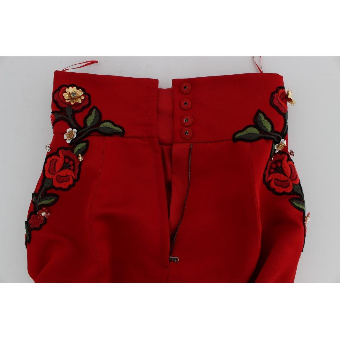 Dolce & Gabbana Red Silk Crystal Roses Shorts 1% Rayon,1728,2% Polyester,5% Brass,5% Crystal,67345645728,7% Cotton,Clothing,Dolce & Gabbana,IT40|S,IT42|M,Material: 80% Silk,New with tags,Red,Short and Mini - Shorts - Clothing,Shorts - Clothing,Shorts - Wo