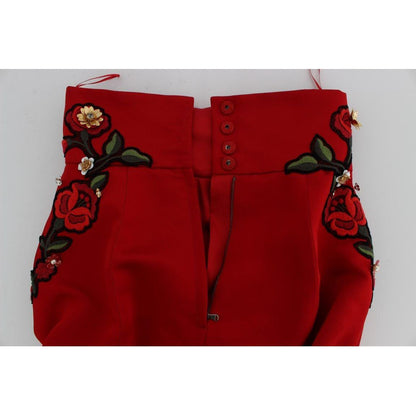 Dolce & Gabbana Red Silk Crystal Roses Shorts 1% Rayon,1728,2% Polyester,5% Brass,5% Crystal,67345645728,7% Cotton,Clothing,Dolce & Gabbana,IT40|S,IT42|M,Material: 80% Silk,New with tags,Red,Short and Mini - Shorts - Clothing,Shorts - Clothing,Shorts - Wo