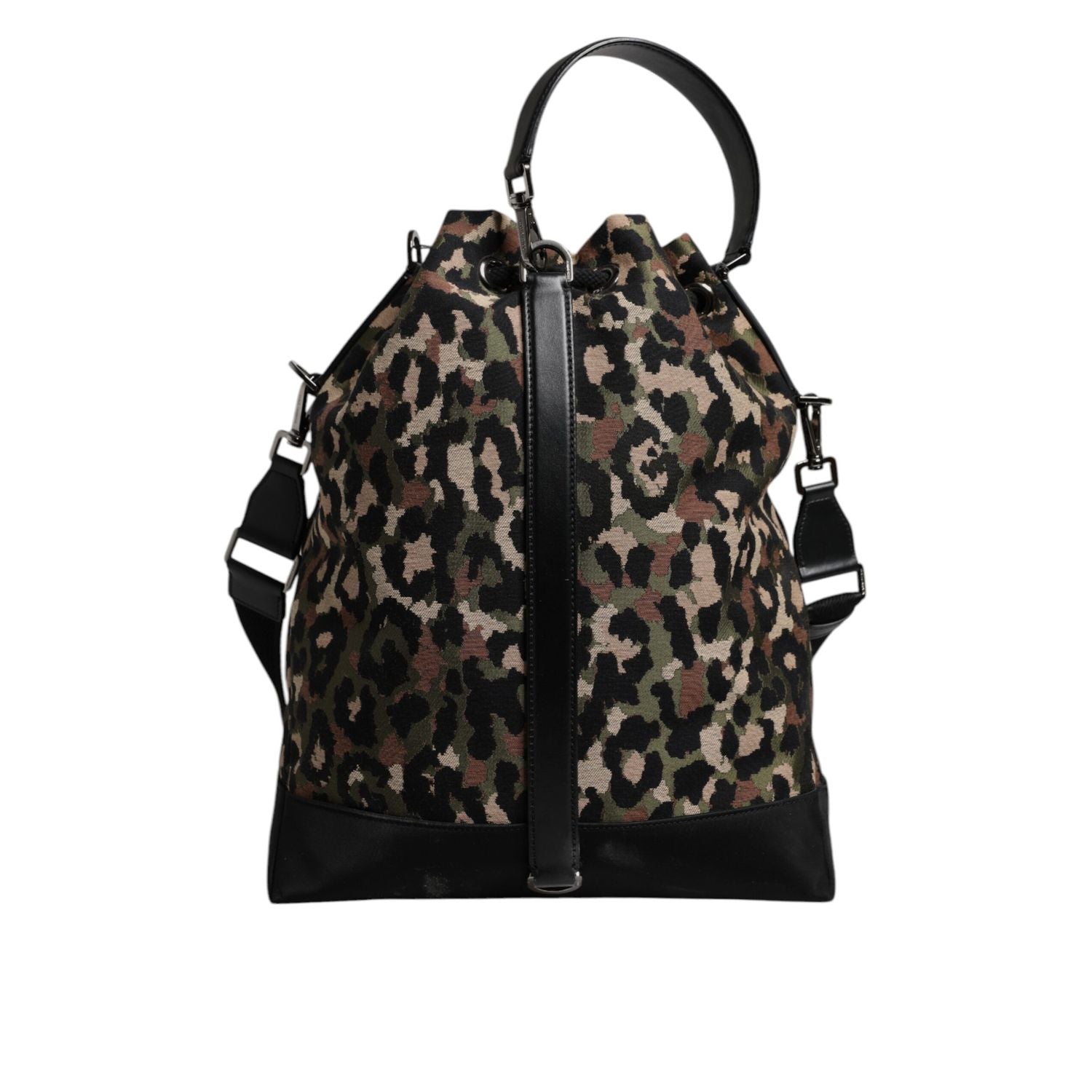 Dolce & Gabbana Multicolor Leopard Cotton Shoulder Bucket Bag