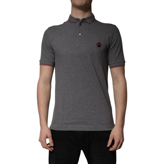Dolce & Gabbana Gray Cotton Crown Collared Polo T-shirt 1728,67345645728,Clothing,Dolce & Gabbana,Gray,IT44 | XS,Material: 100% Cotton,Men,Men - Clothing,New with tags,Polo Shirt - Men - Clothing,Polo Shirts - T-Shirts - Clothing,T-Shirts - Clothing