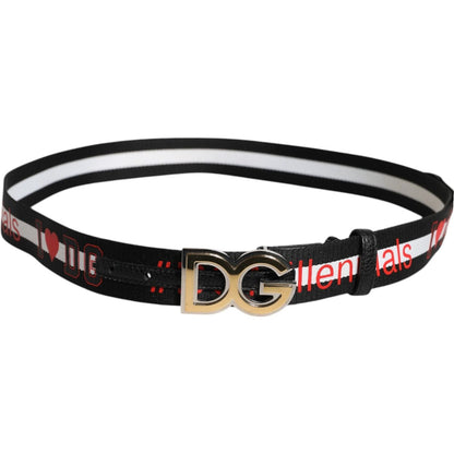 Dolce & Gabbana Black White Printed Metal Logo Buckle Belt