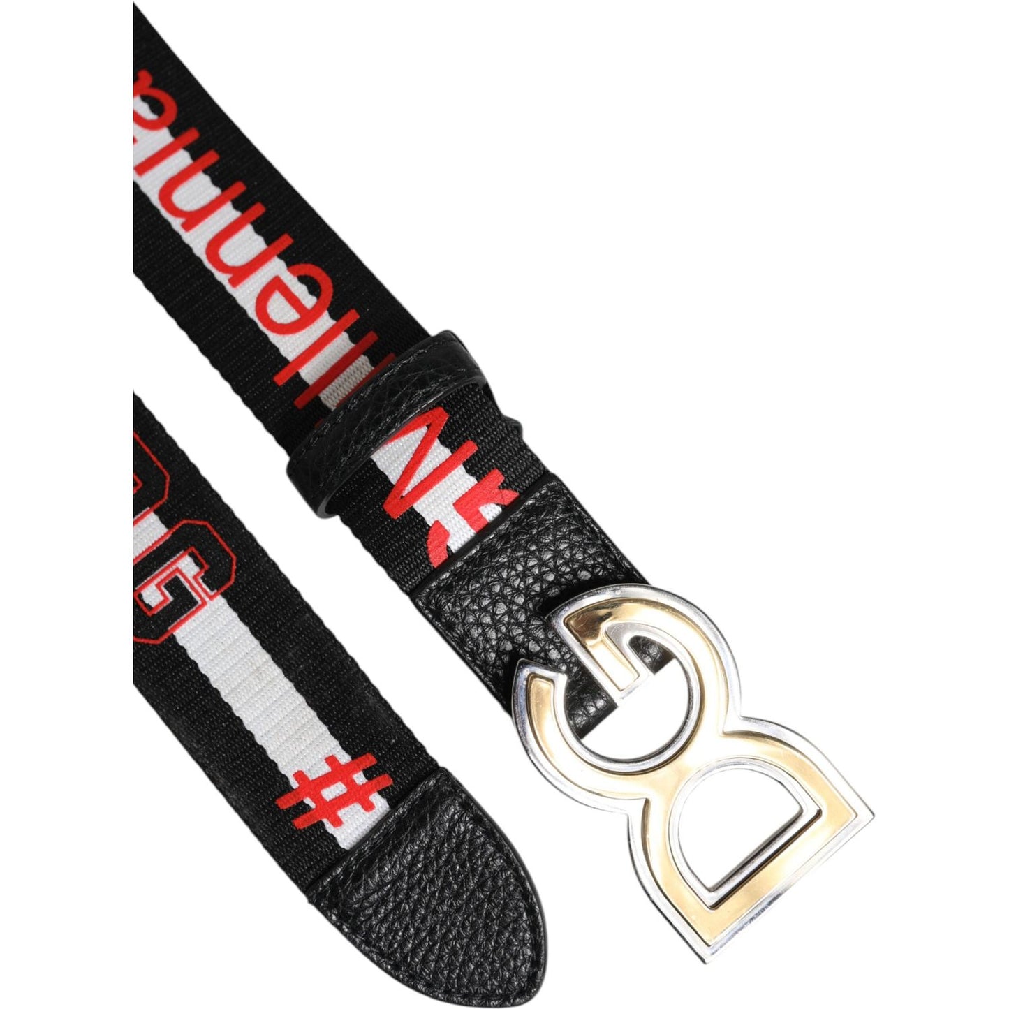 Dolce & Gabbana Black White Printed Metal Logo Buckle Belt